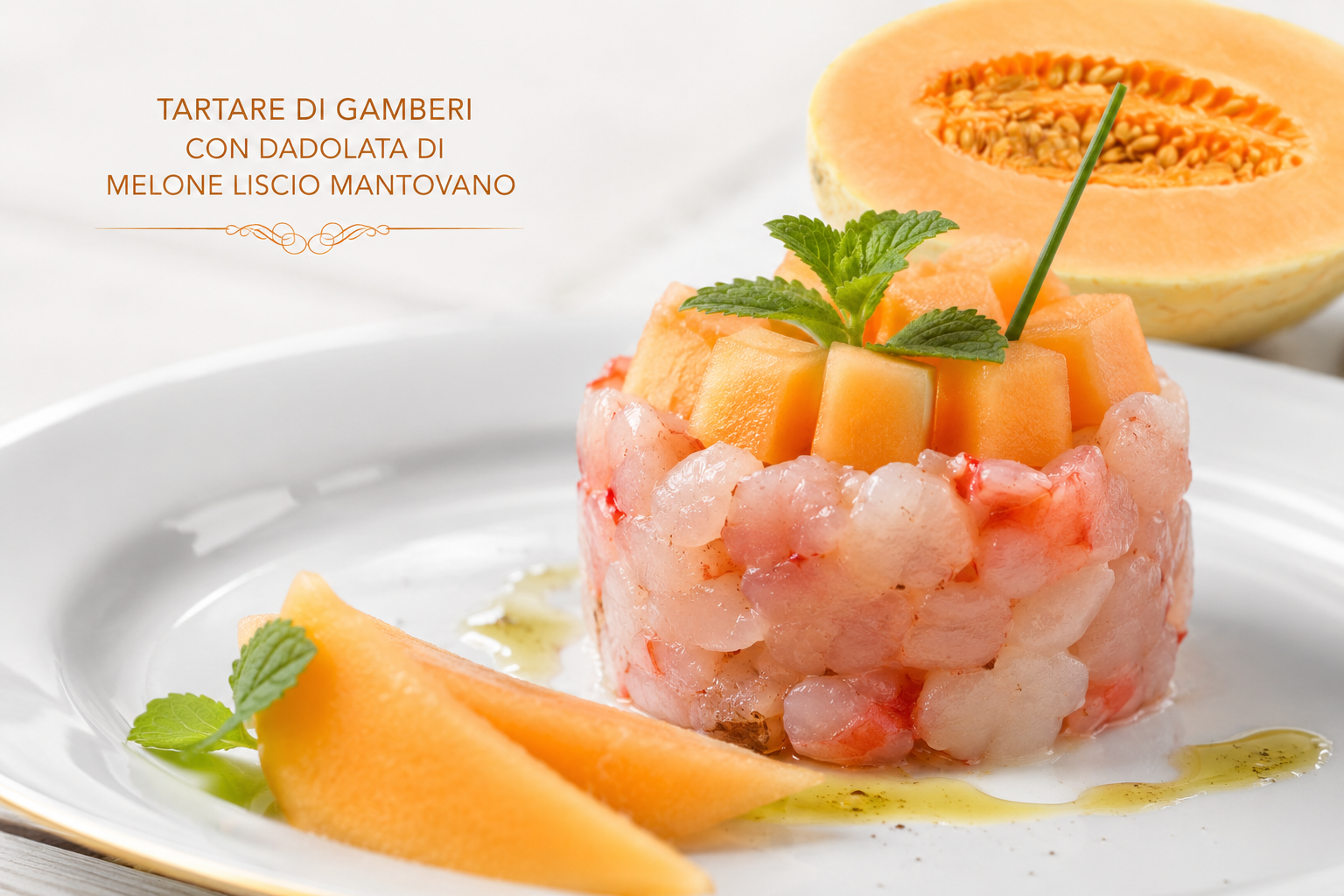 un-antipasto-estivo-raffinato:-tartare-di-gamberi-con-dadolata-di-melone-liscio-mantovano